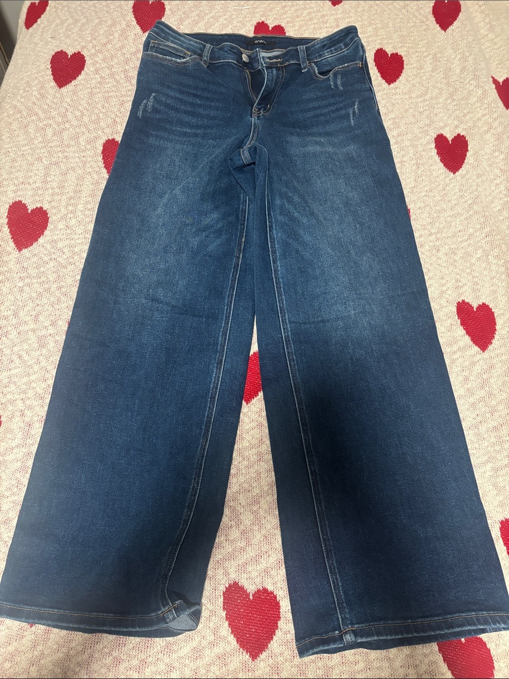 High-Rise Wide Leg Jeans in Dark Blue Denim - Picture 1 of 3